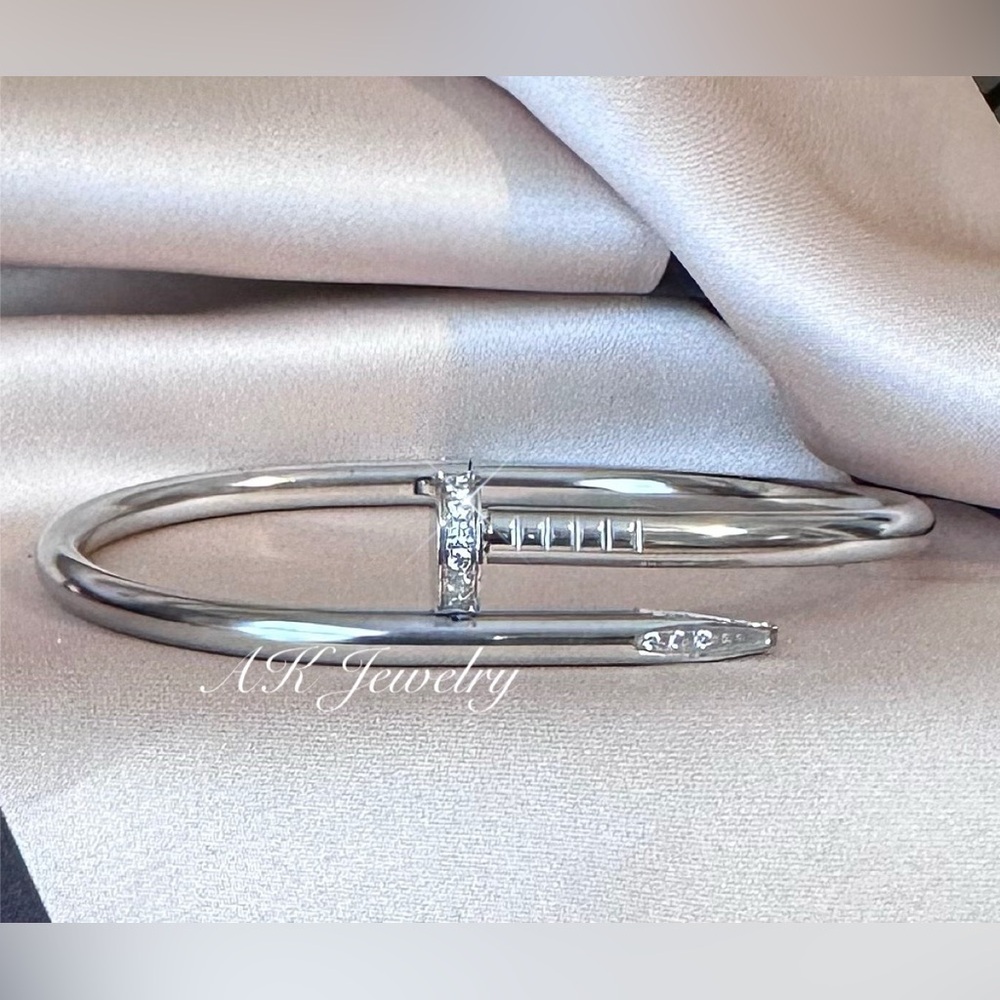 💎Luxury Silver Bracelet, CZ Stones Stackable Bangle